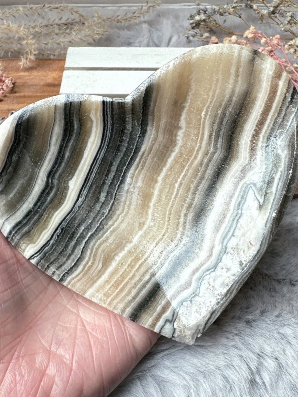 Beautiful Small Mexican Zebra Onyx/Calcite Heart Bowl/Dish